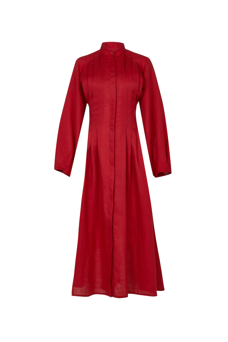 Kırmızı Keten Midi Elbise – bb29